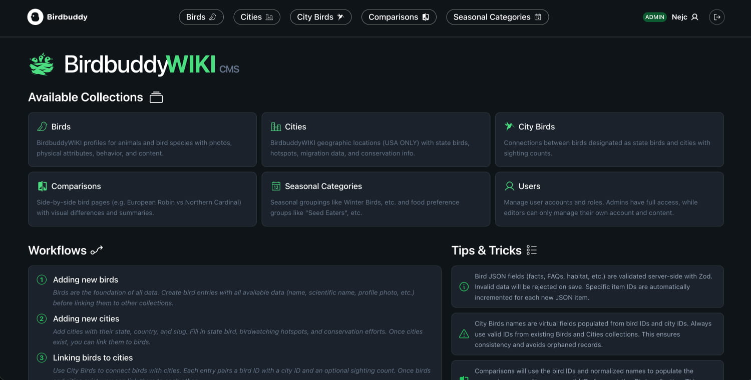 Birdbuddy WIKI CMS